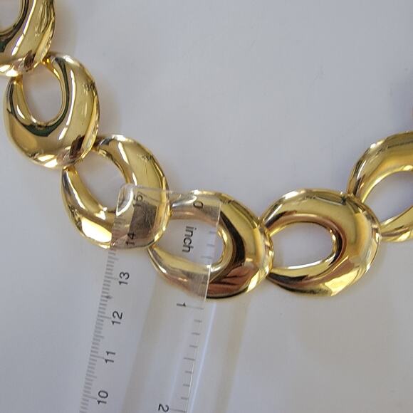 Vintage Gold Tone Chunky Link Necklace Bold Oval Chain Statement Collar Jewelry - Picture 5 of 10